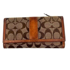 COACH Canvas Brown and Tan Leather/Cloth Wallet